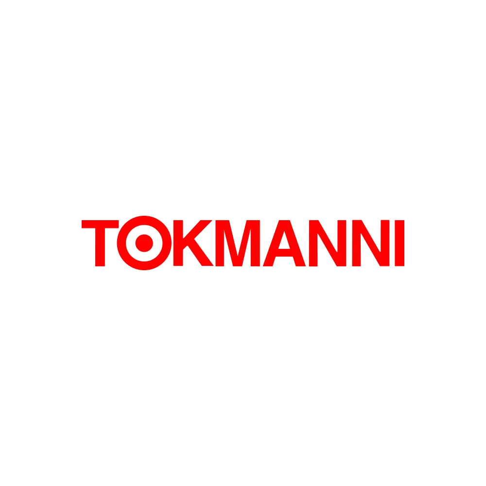 Punainen Tokmannin logo valkoisella pohjalla.