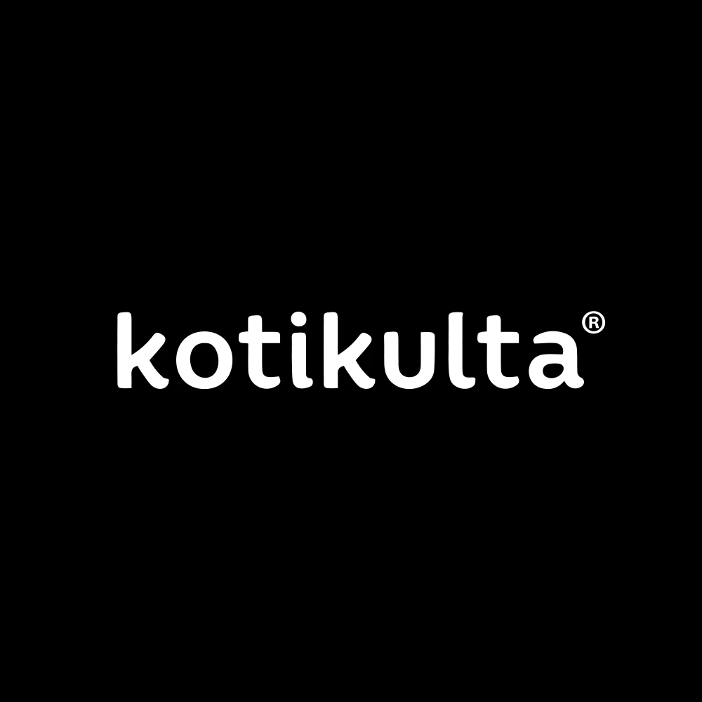 valkoinen Kotikulta-logo mustalla pohjalla