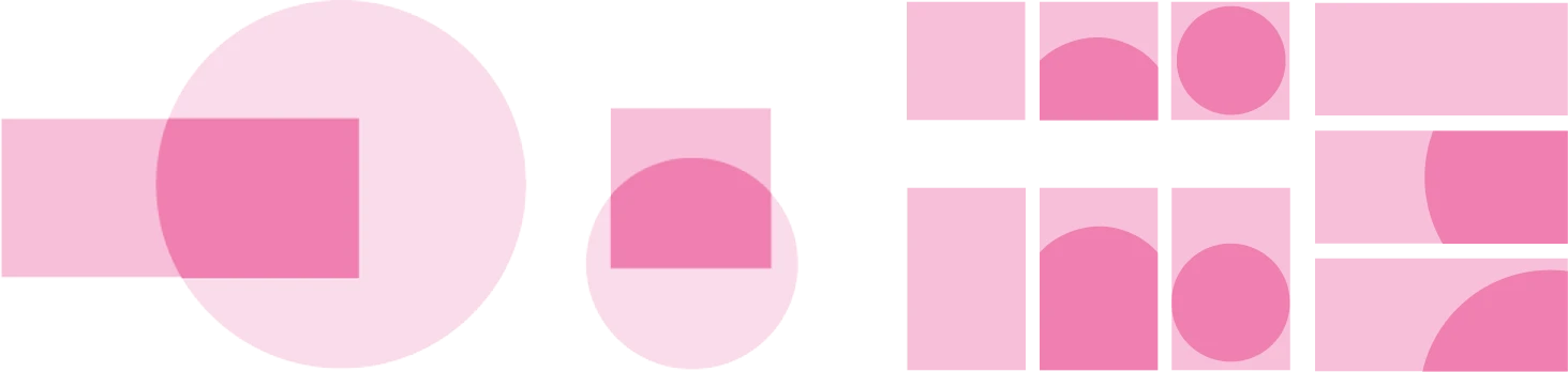 Miny's packaging pattern guideline, where a round additional color element is used on a pink background